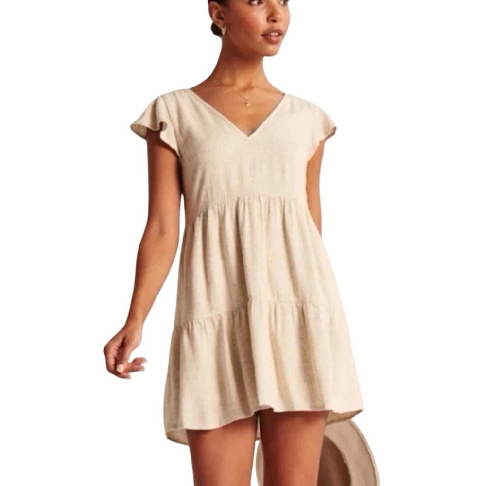 Abercrombie & Fitch Beige Linen Blend Trapeze Dress womens  Size L